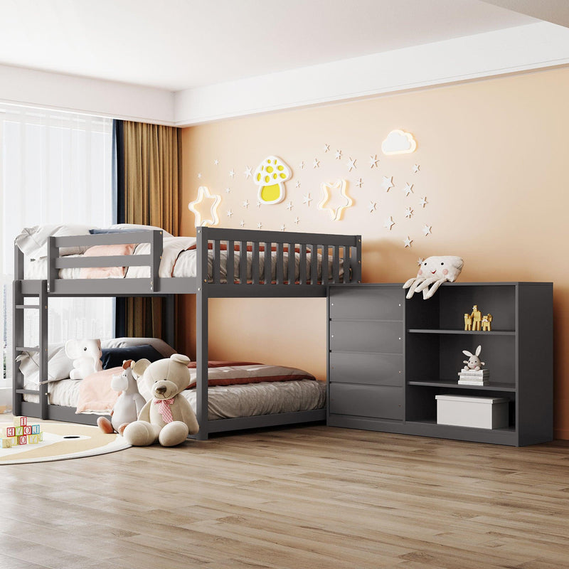 Full over Full Bunk Bed with 4 Drawers and 3 Shelves - Gray - Urban Living Furniture (Los Angeles, CA)