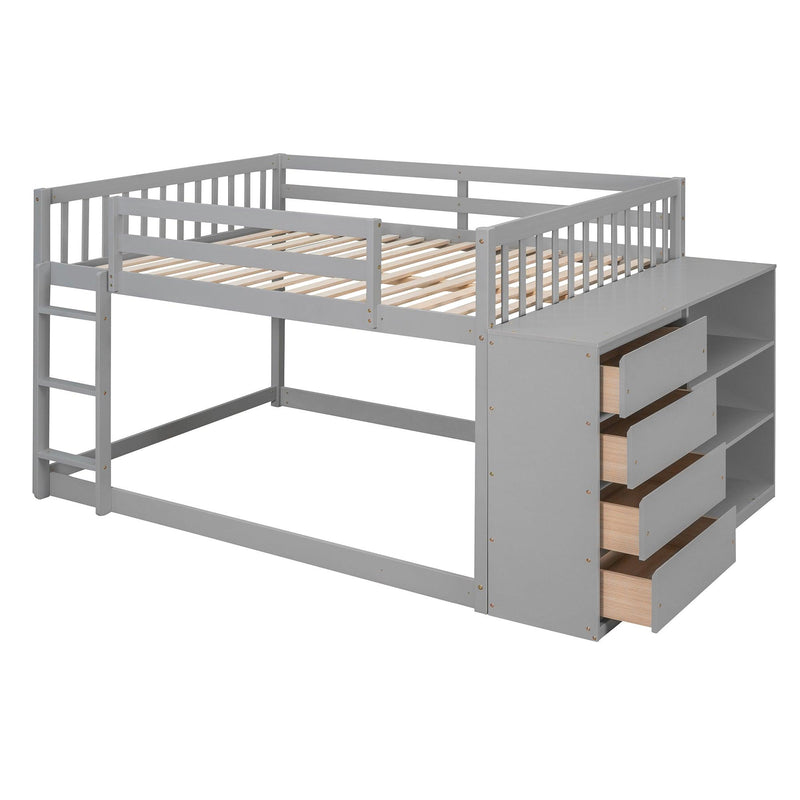 Full over Full Bunk Bed with 4 Drawers and 3 Shelves - Gray - Urban Living Furniture (Los Angeles, CA)