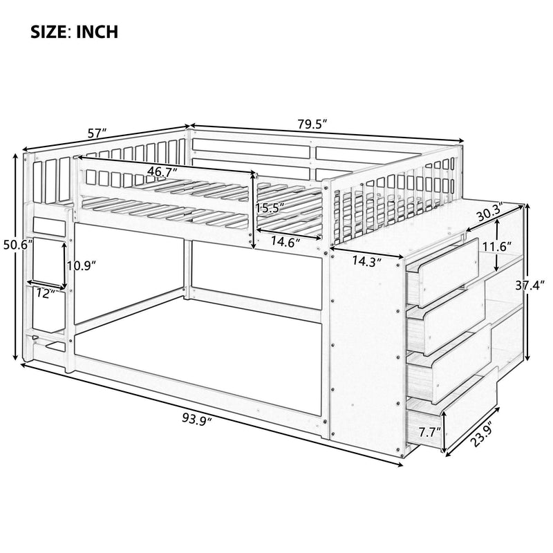 Full over Full Bunk Bed with 4 Drawers and 3 Shelves - Gray - Urban Living Furniture (Los Angeles, CA)