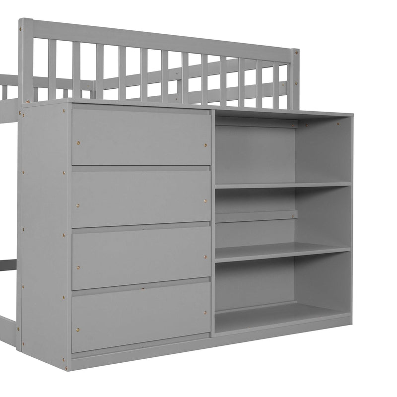 Full over Full Bunk Bed with 4 Drawers and 3 Shelves - Gray - Urban Living Furniture (Los Angeles, CA)