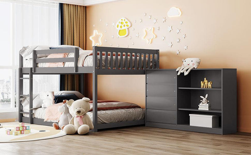 Full over Full Bunk Bed with 4 Drawers and 3 Shelves - Gray - Urban Living Furniture (Los Angeles, CA)