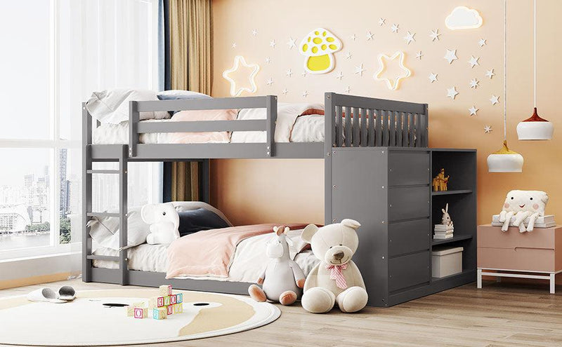 Full over Full Bunk Bed with 4 Drawers and 3 Shelves - Gray - Urban Living Furniture (Los Angeles, CA)