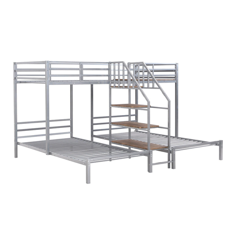 Twin over Twin and Twin Metal Bunk Bed withStorage Shelves Staircase - Silver - Urban Living Furniture (Los Angeles, CA)