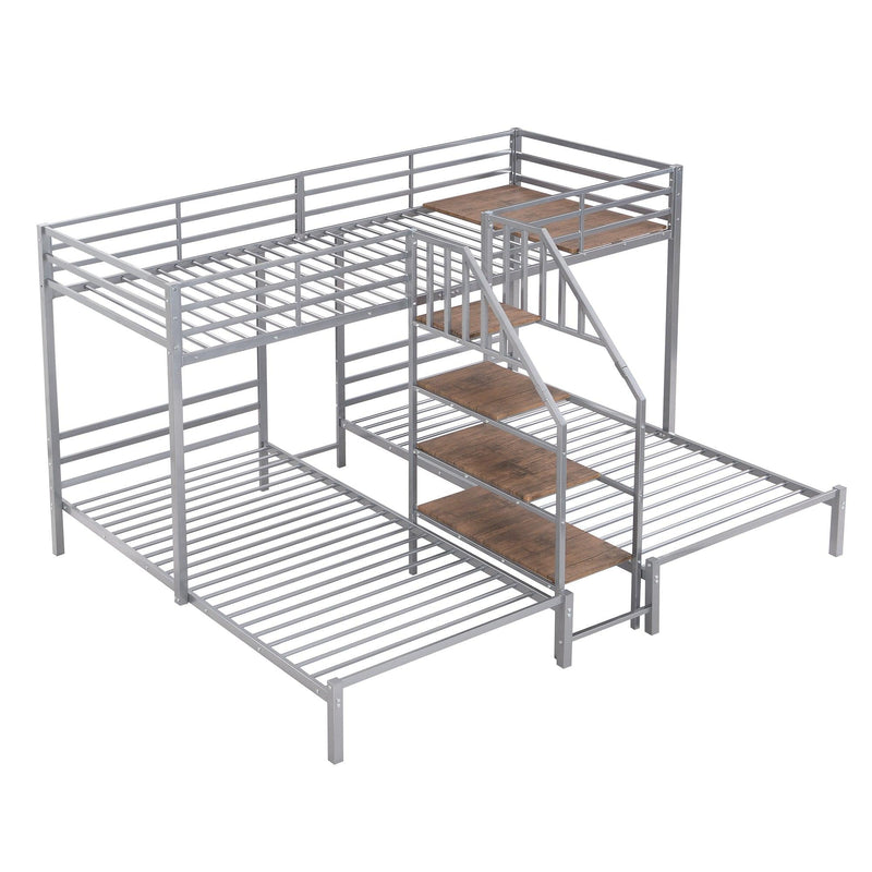 Twin over Twin and Twin Metal Bunk Bed withStorage Shelves Staircase - Silver - Urban Living Furniture (Los Angeles, CA)