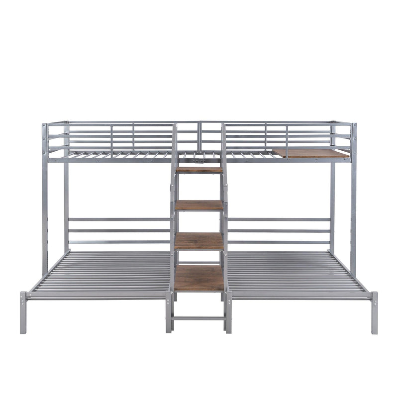 Twin over Twin and Twin Metal Bunk Bed withStorage Shelves Staircase - Silver - Urban Living Furniture (Los Angeles, CA)