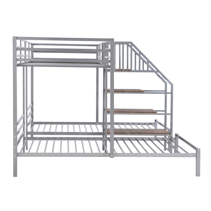 Twin over Twin and Twin Metal Bunk Bed withStorage Shelves Staircase - Silver - Urban Living Furniture (Los Angeles, CA)