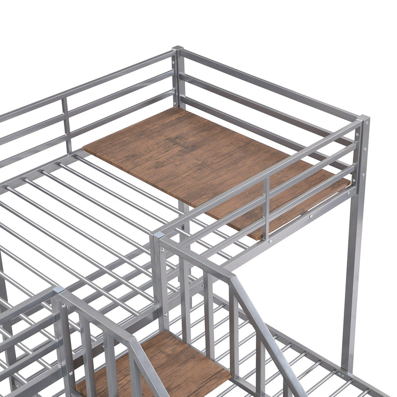 Twin over Twin and Twin Metal Bunk Bed withStorage Shelves Staircase - Silver - Urban Living Furniture (Los Angeles, CA)