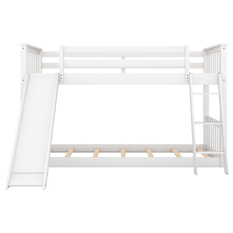 Twin over Twin Bunk Bed with Slide and Ladder - White