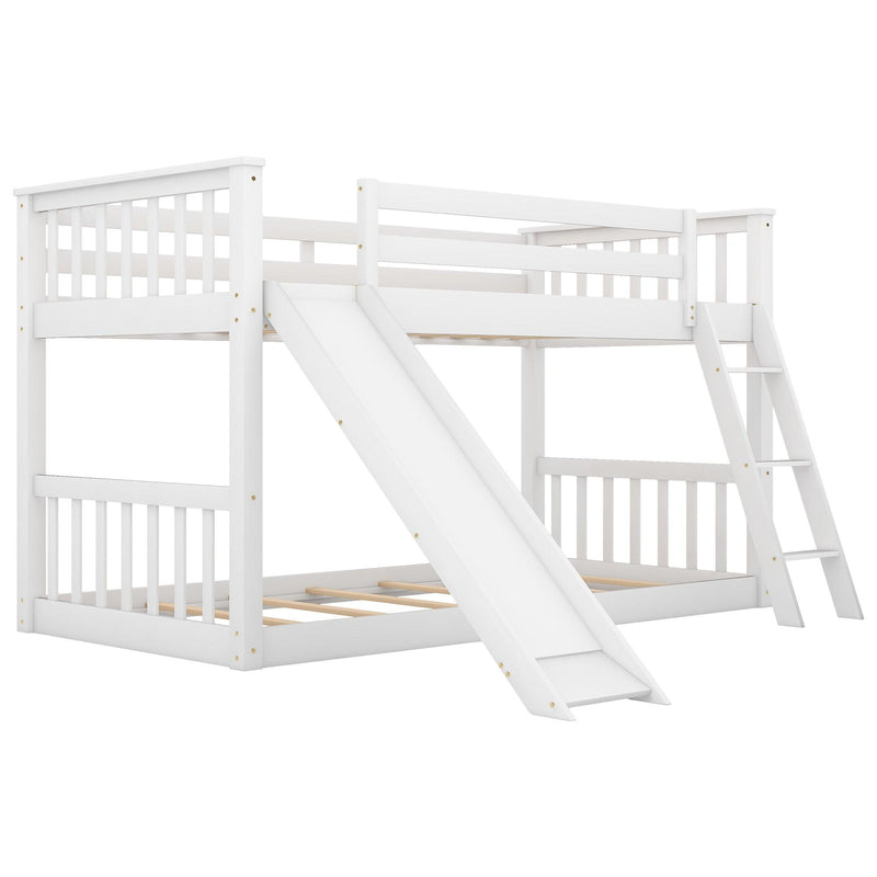 Twin over Twin Bunk Bed with Slide and Ladder - White