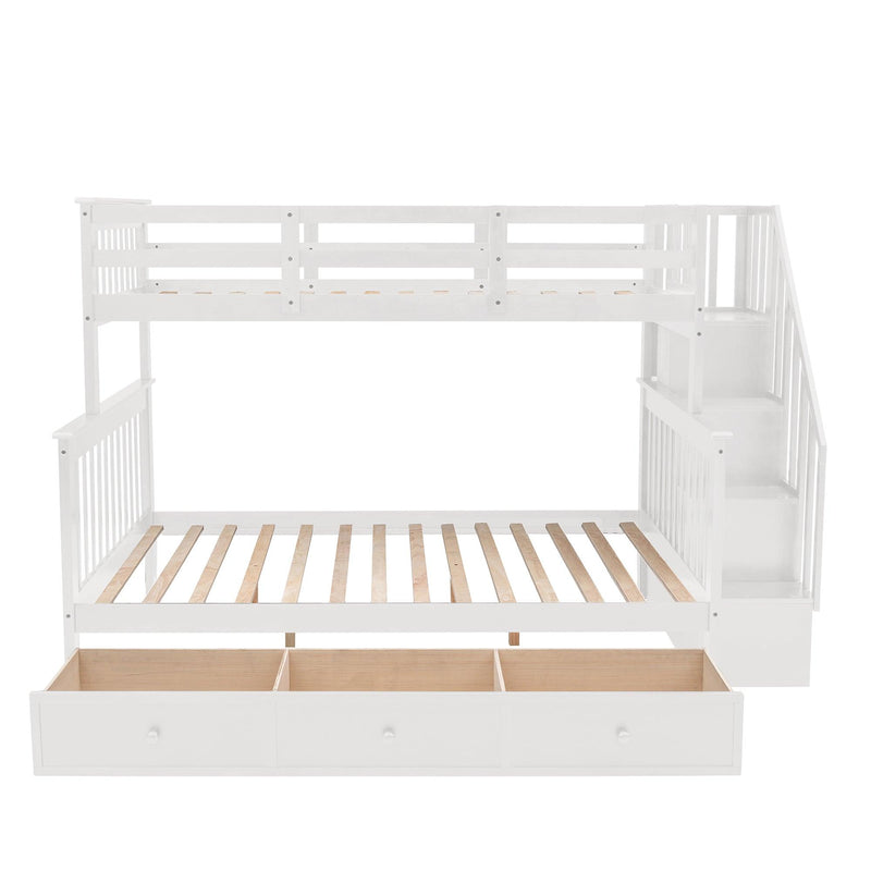 Twin Over Full Bunk Bed with Drawer andStorage Staircase - White - Urban Living Furniture (Los Angeles, CA)