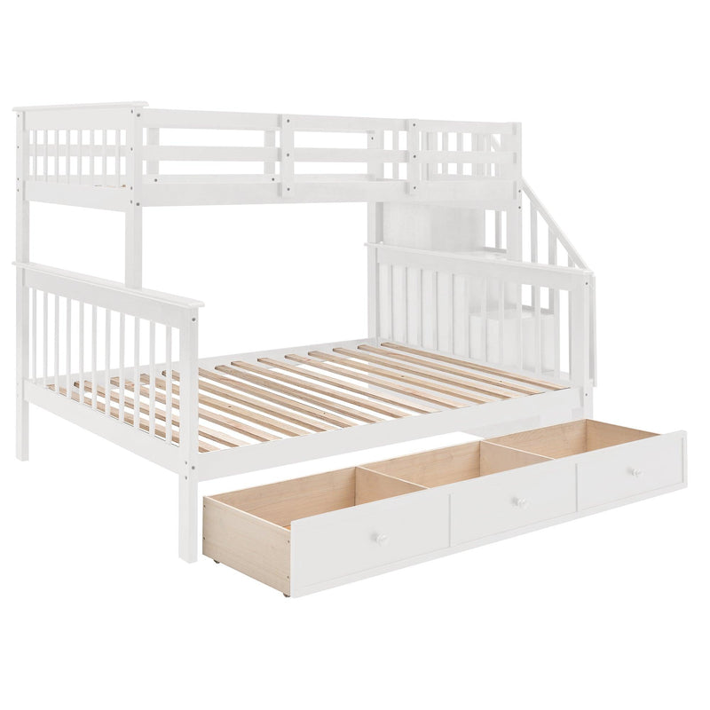 Twin Over Full Bunk Bed with Drawer andStorage Staircase - White - Urban Living Furniture (Los Angeles, CA)