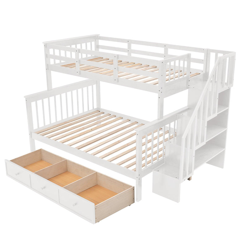 Twin Over Full Bunk Bed with Drawer andStorage Staircase - White - Urban Living Furniture (Los Angeles, CA)