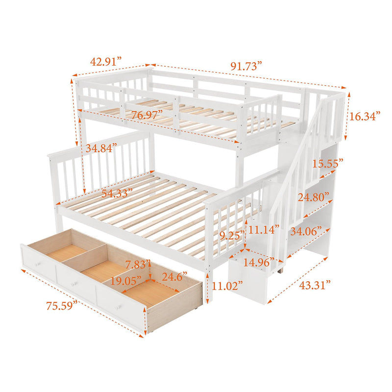 Twin Over Full Bunk Bed with Drawer andStorage Staircase - White - Urban Living Furniture (Los Angeles, CA)