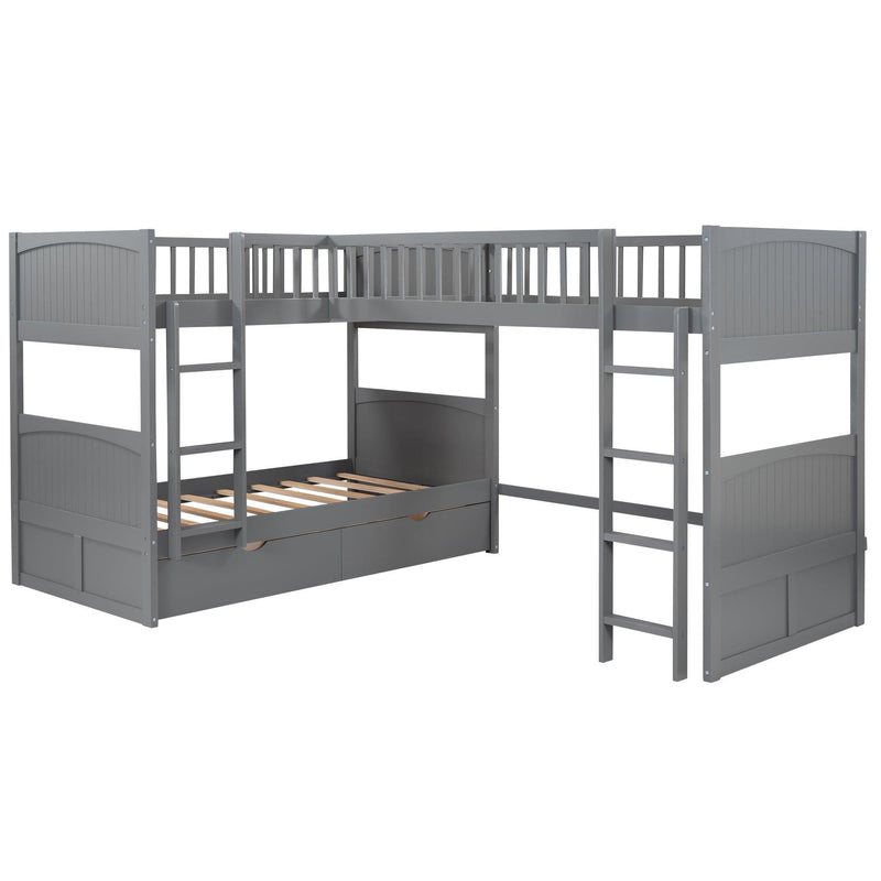 Twin over Twin Bunk Bed with Attached Loft Bed and Drawers - Gray - Urban Living Furniture (Los Angeles, CA)