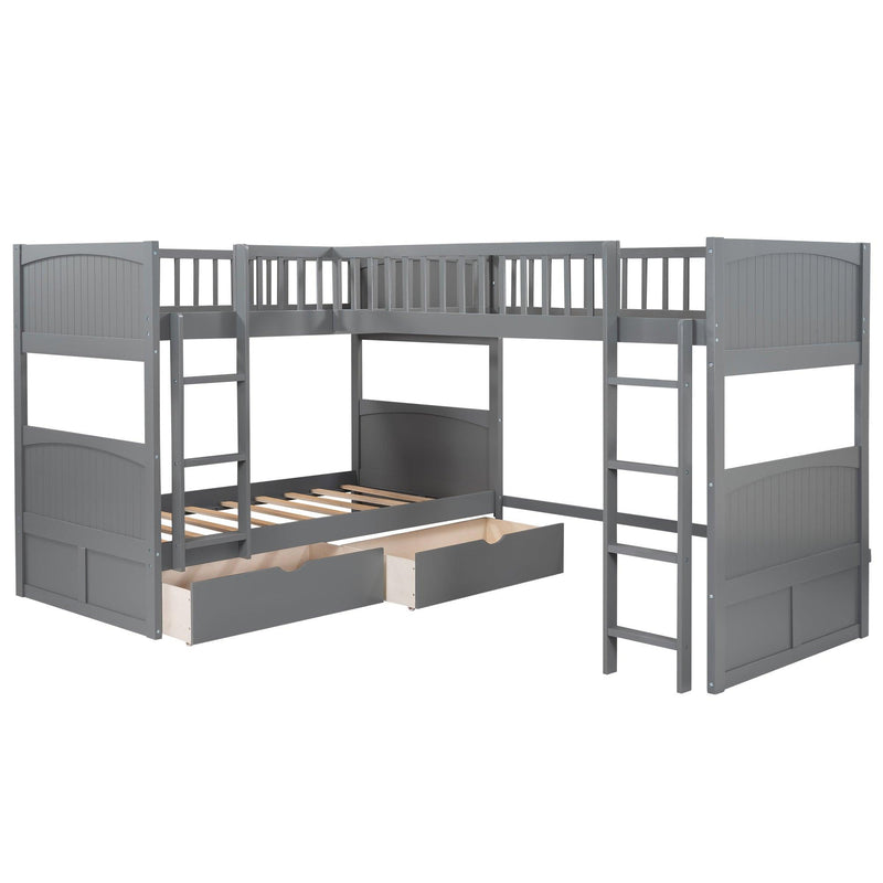 Twin over Twin Bunk Bed with Attached Loft Bed and Drawers - Gray - Urban Living Furniture (Los Angeles, CA)