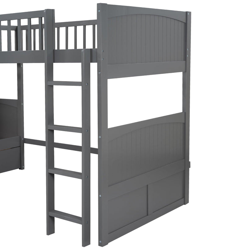 Twin over Twin Bunk Bed with Attached Loft Bed and Drawers - Gray - Urban Living Furniture (Los Angeles, CA)