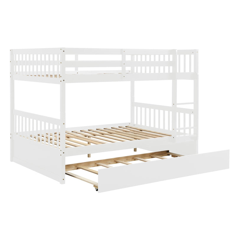 Full Over Full Convertible Bunk Bed with Twin Size Trundle and Safety Rails - White - Urban Living Furniture (Los Angeles, CA)