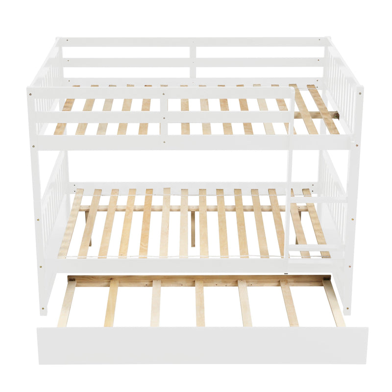 Full Over Full Convertible Bunk Bed with Twin Size Trundle and Safety Rails - White - Urban Living Furniture (Los Angeles, CA)