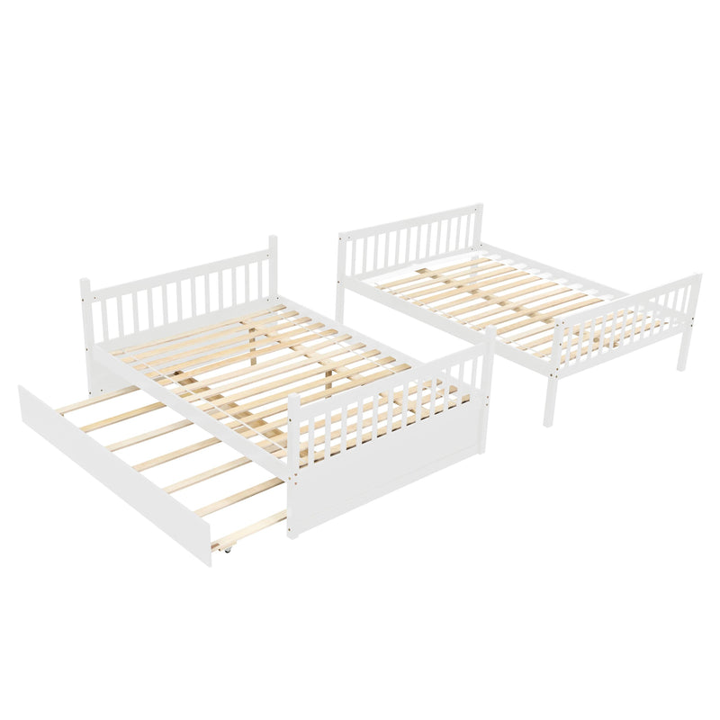 Full Over Full Convertible Bunk Bed with Twin Size Trundle and Safety Rails - White - Urban Living Furniture (Los Angeles, CA)