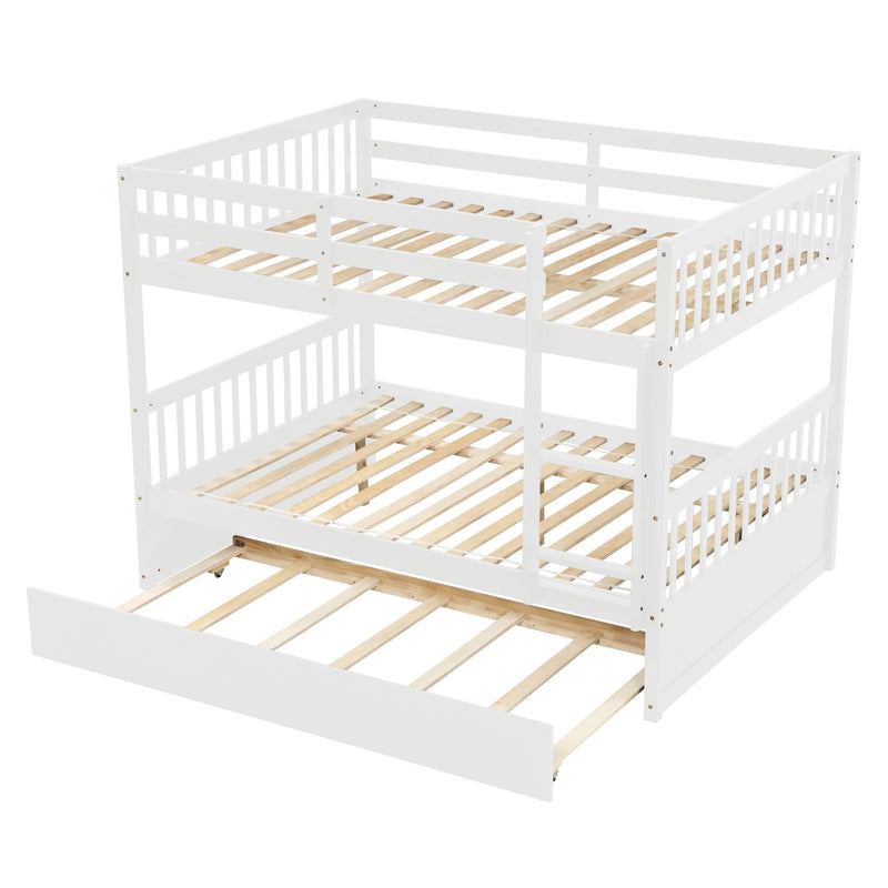 Full Over Full Convertible Bunk Bed with Twin Size Trundle and Safety Rails - White - Urban Living Furniture (Los Angeles, CA)