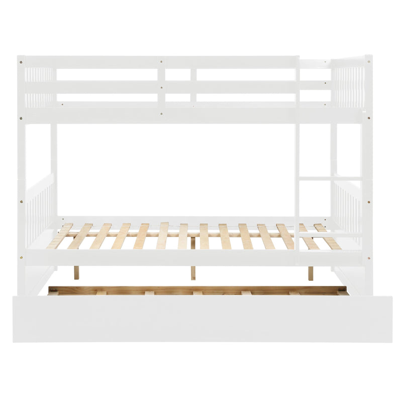 Full Over Full Convertible Bunk Bed with Twin Size Trundle and Safety Rails - White - Urban Living Furniture (Los Angeles, CA)