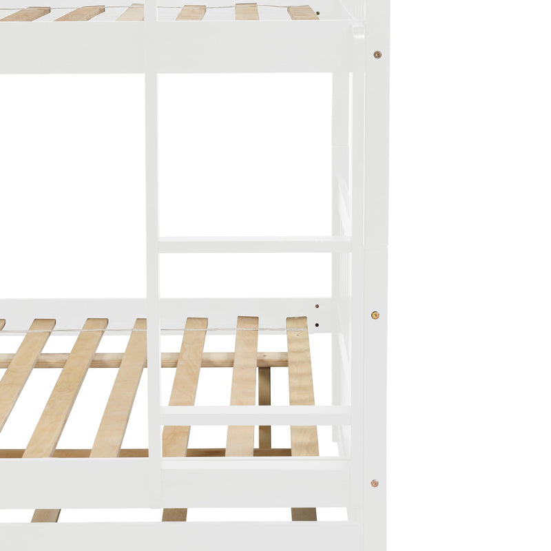 Full Over Full Convertible Bunk Bed with Twin Size Trundle and Safety Rails - White - Urban Living Furniture (Los Angeles, CA)