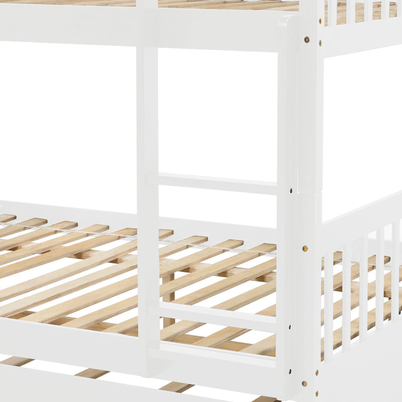 Full Over Full Convertible Bunk Bed with Twin Size Trundle and Safety Rails - White - Urban Living Furniture (Los Angeles, CA)