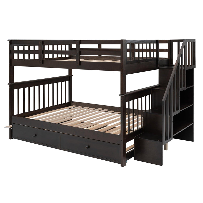 Full Over Full Bunk Bed with Twin Size Trundle,Storage Staircase and Guard Rail  - Espresso - Urban Living Furniture (Los Angeles, CA)