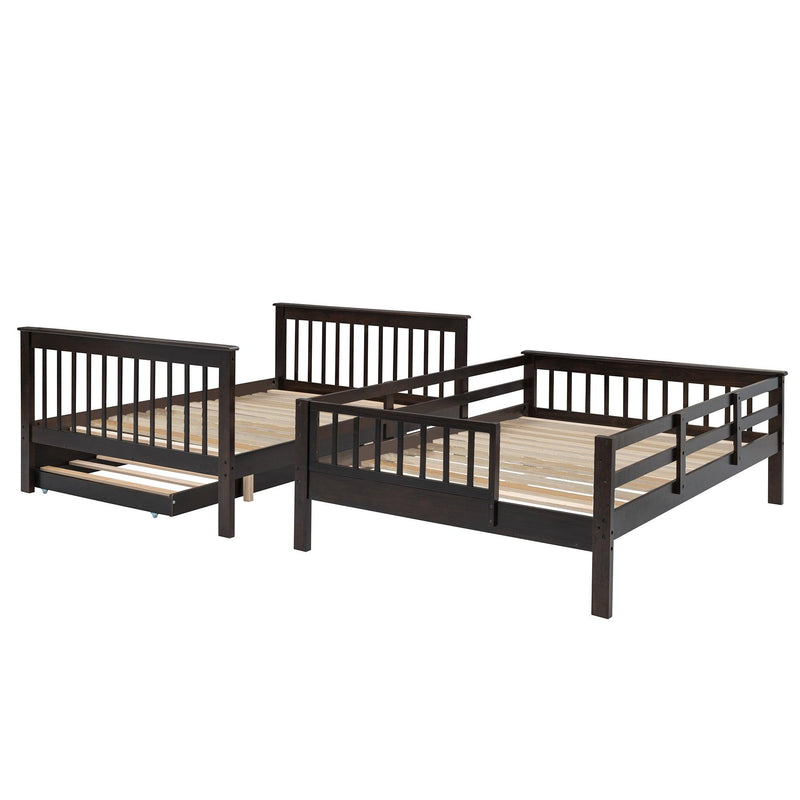 Full Over Full Bunk Bed with Twin Size Trundle,Storage Staircase and Guard Rail  - Espresso - Urban Living Furniture (Los Angeles, CA)