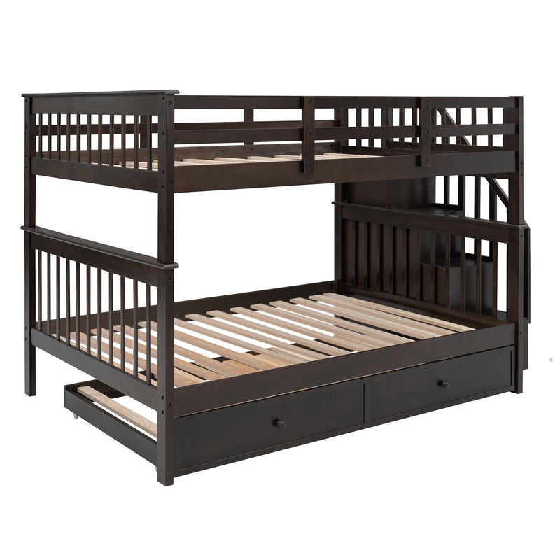 Full Over Full Bunk Bed with Twin Size Trundle,Storage Staircase and Guard Rail  - Espresso - Urban Living Furniture (Los Angeles, CA)