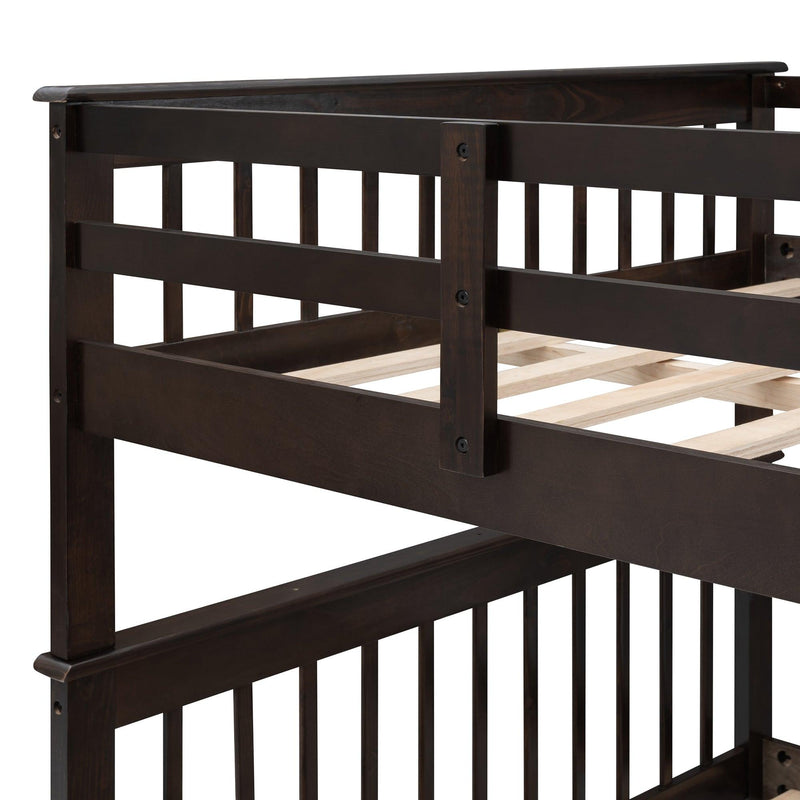 Full Over Full Bunk Bed with Twin Size Trundle,Storage Staircase and Guard Rail  - Espresso - Urban Living Furniture (Los Angeles, CA)