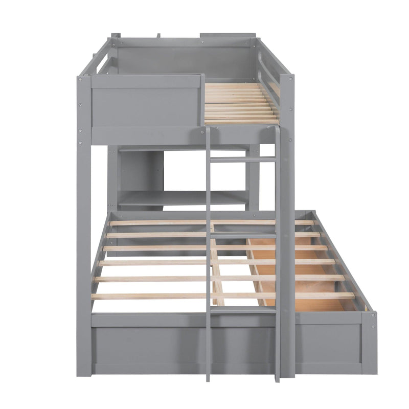 Twin over Full Bunk Bed with Drawers, Shelves, Drawers, and L-shaped Desk - Gray - Urban Living Furniture (Los Angeles, CA)