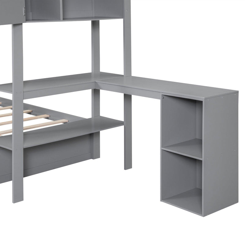 Twin over Full Bunk Bed with Drawers, Shelves, Drawers, and L-shaped Desk - Gray - Urban Living Furniture (Los Angeles, CA)