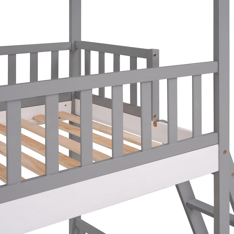 Twin Over Twin Low House Shaped Bunk Bed with Window and Ladder - Gray - Urban Living Furniture (Los Angeles, CA)