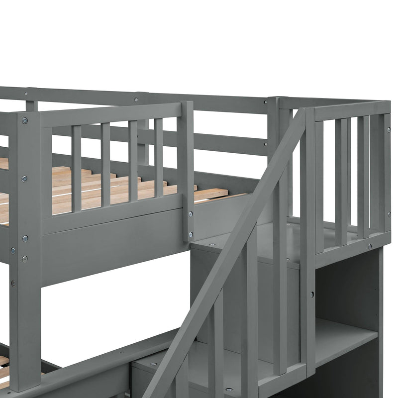 Twin over Full Bunk Bed with Twin size Trundle,Storage Staircase and Guard Rail - Gray - Urban Living Furniture (Los Angeles, CA)