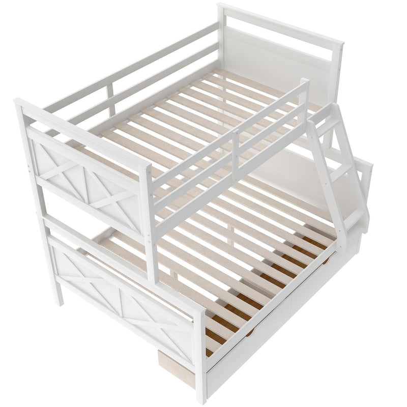 Twin over Full Bunk Bed with Ladder, TwoStorage Drawers and Safety Guardrail - White - Urban Living Furniture (Los Angeles, CA)