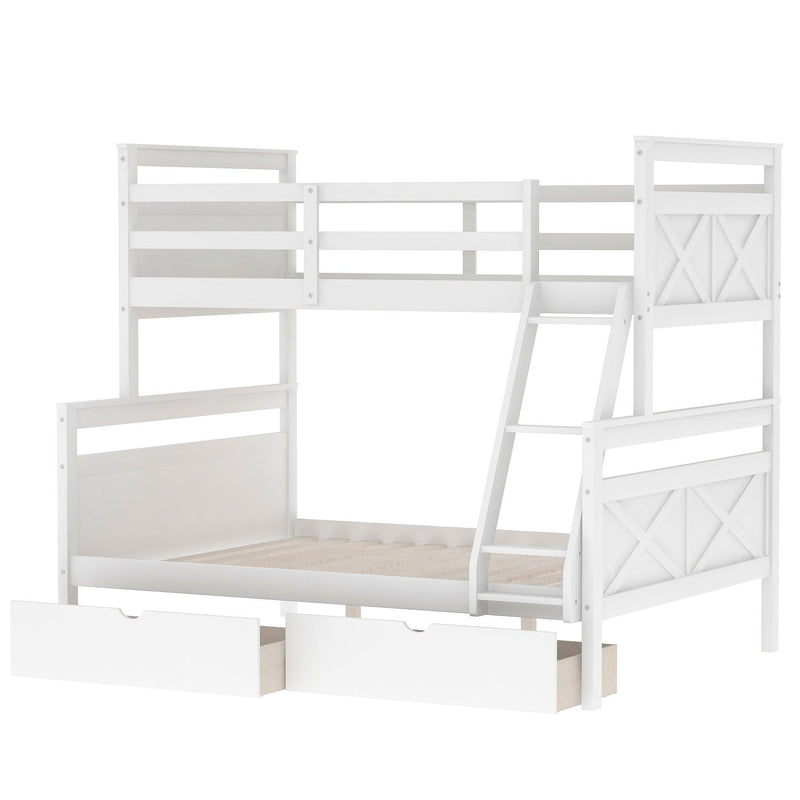 Twin over Full Bunk Bed with Ladder, TwoStorage Drawers and Safety Guardrail - White - Urban Living Furniture (Los Angeles, CA)