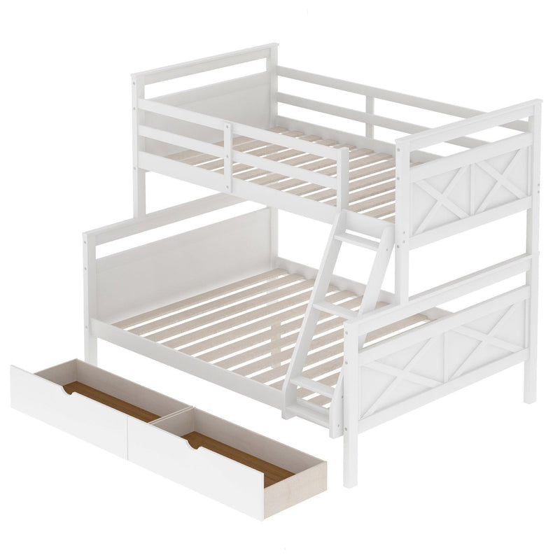 Twin over Full Bunk Bed with Ladder, TwoStorage Drawers and Safety Guardrail - White - Urban Living Furniture (Los Angeles, CA)