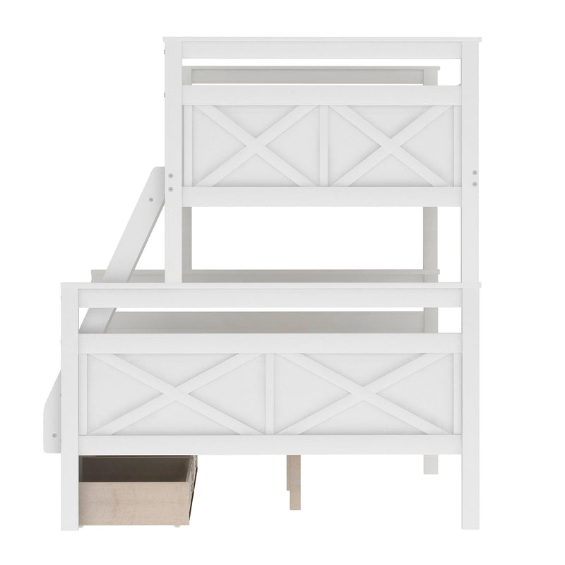 Twin over Full Bunk Bed with Ladder, TwoStorage Drawers and Safety Guardrail - White - Urban Living Furniture (Los Angeles, CA)