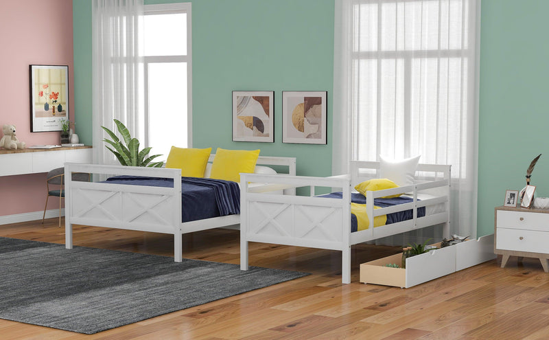 Twin over Full Bunk Bed with Ladder, TwoStorage Drawers and Safety Guardrail - White - Urban Living Furniture (Los Angeles, CA)