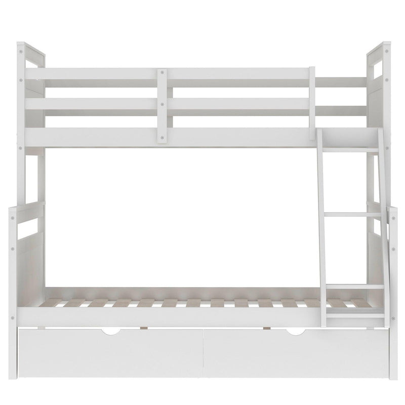 Twin over Full Bunk Bed with Ladder, TwoStorage Drawers and Safety Guardrail - White - Urban Living Furniture (Los Angeles, CA)