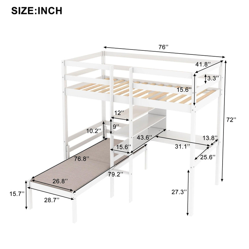 Convertible Loft Bed with L-Shape Desk, Twin Bunk Bed with Shelves and Ladder - White - Urban Living Furniture (Los Angeles, CA)