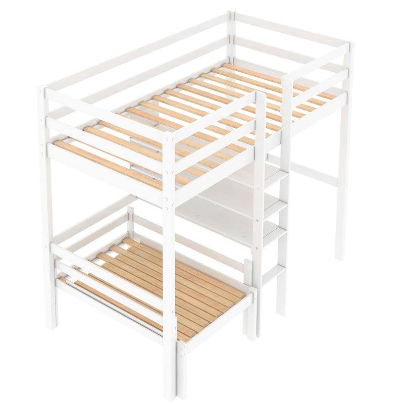 Convertible Loft Bed with L-Shape Desk, Twin Bunk Bed with Shelves and Ladder - White - Urban Living Furniture (Los Angeles, CA)