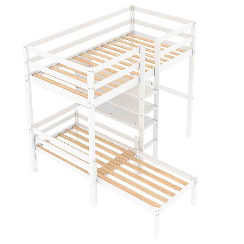 Convertible Loft Bed with L-Shape Desk, Twin Bunk Bed with Shelves and Ladder - White - Urban Living Furniture (Los Angeles, CA)