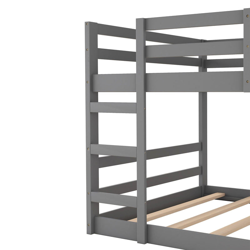 Full Over Full Low Bunk Bed with Ladder - Gray