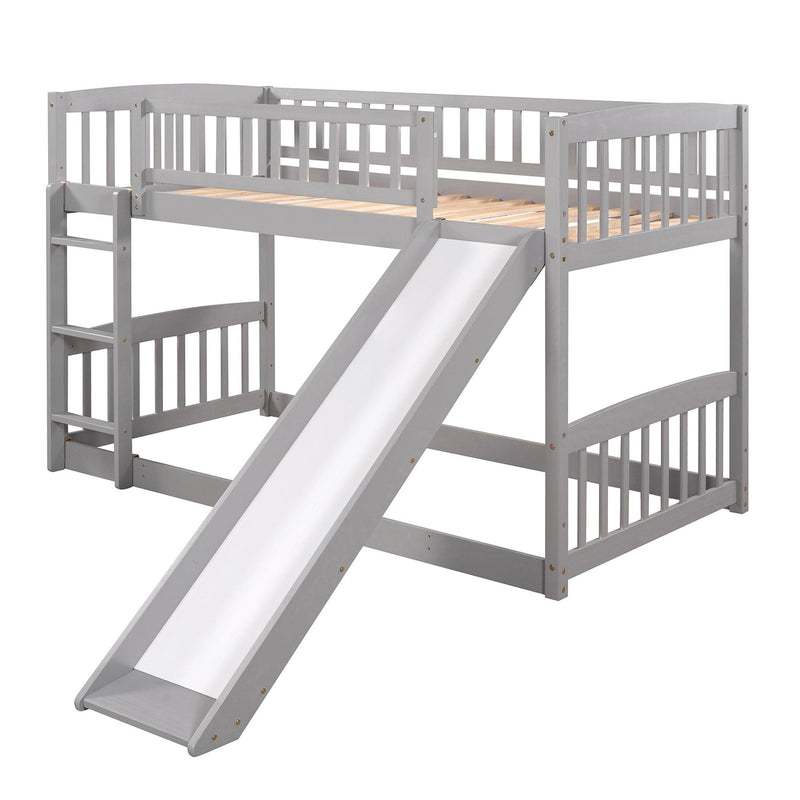 Twin over Twin Low Bunk Bed with Slide, Fence and Ladder - Gray - Urban Living Furniture (Los Angeles, CA)