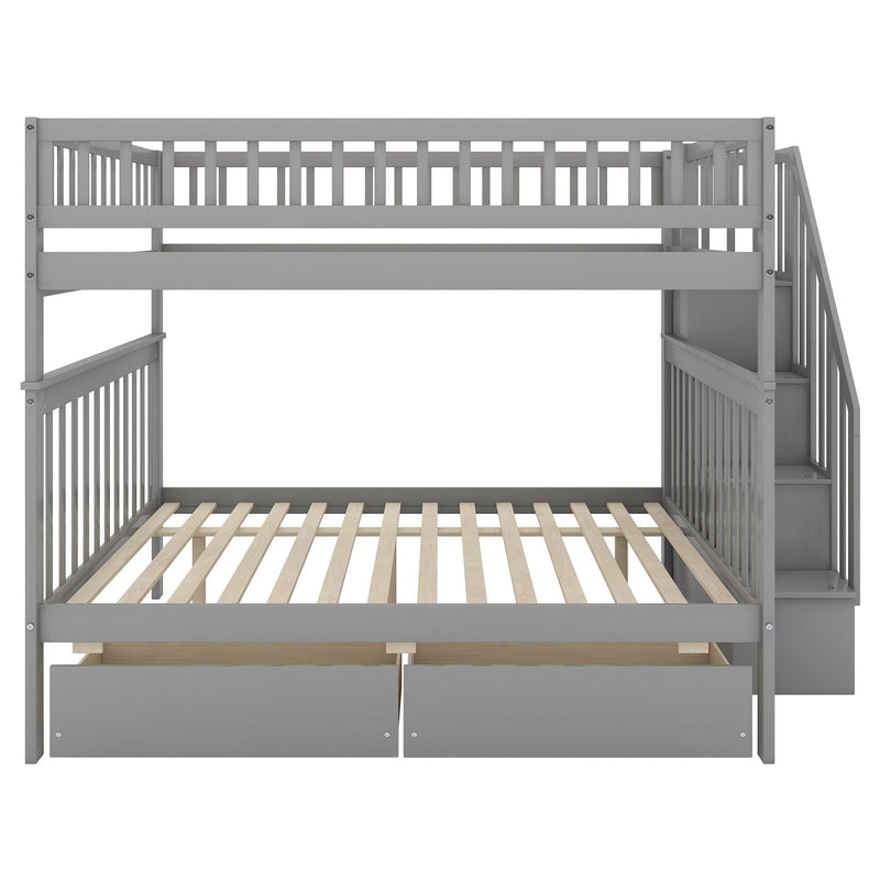 Full over Full Bunk Bed with Two Drawers andStorage Staircase - Gray - Urban Living Furniture (Los Angeles, CA)