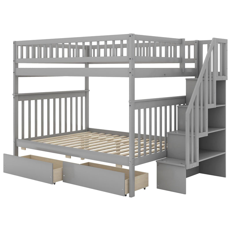 Full over Full Bunk Bed with Two Drawers andStorage Staircase - Gray - Urban Living Furniture (Los Angeles, CA)