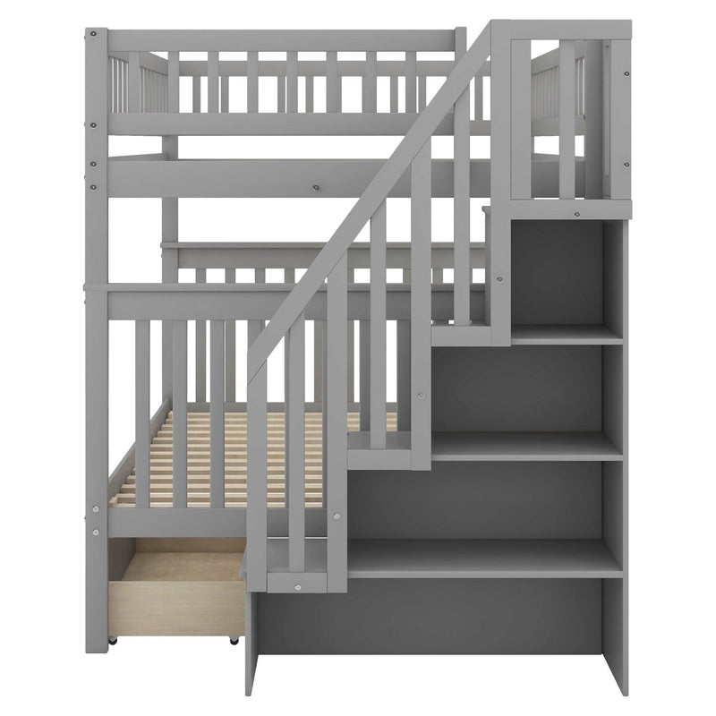 Full over Full Bunk Bed with Two Drawers andStorage Staircase - Gray - Urban Living Furniture (Los Angeles, CA)