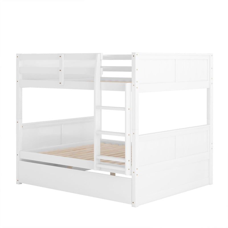 Full Over Full Bunk Bed with Twin Size Trundle, Ladder, Head and Footboard - White - Urban Living Furniture (Los Angeles, CA)